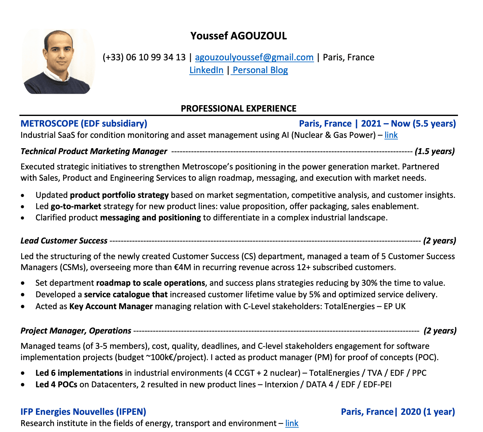 Snapshot of Youssef Agouzoul's CV.