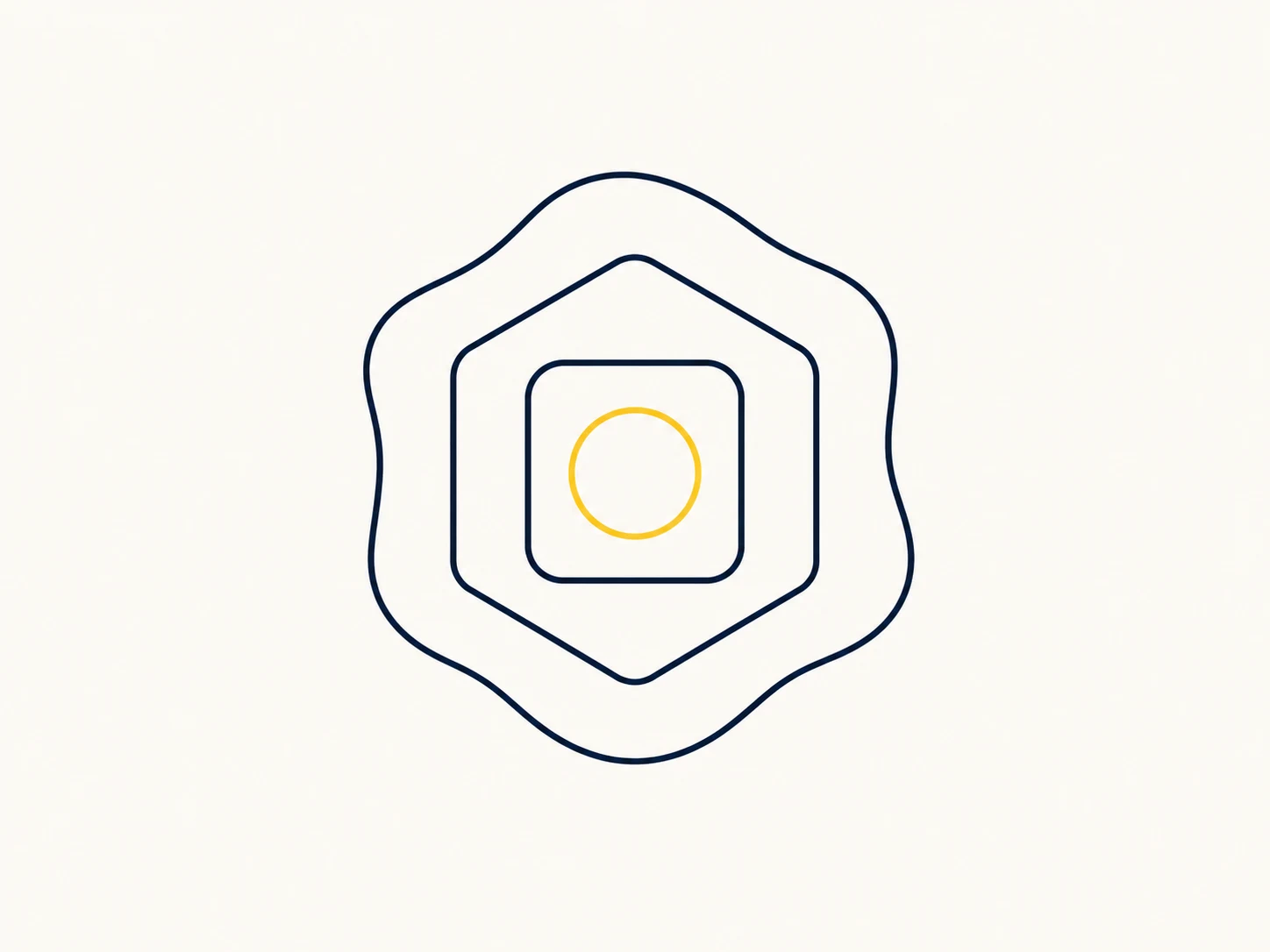 Nested technical layers preserve a highlighted core while becoming progressively simpler.